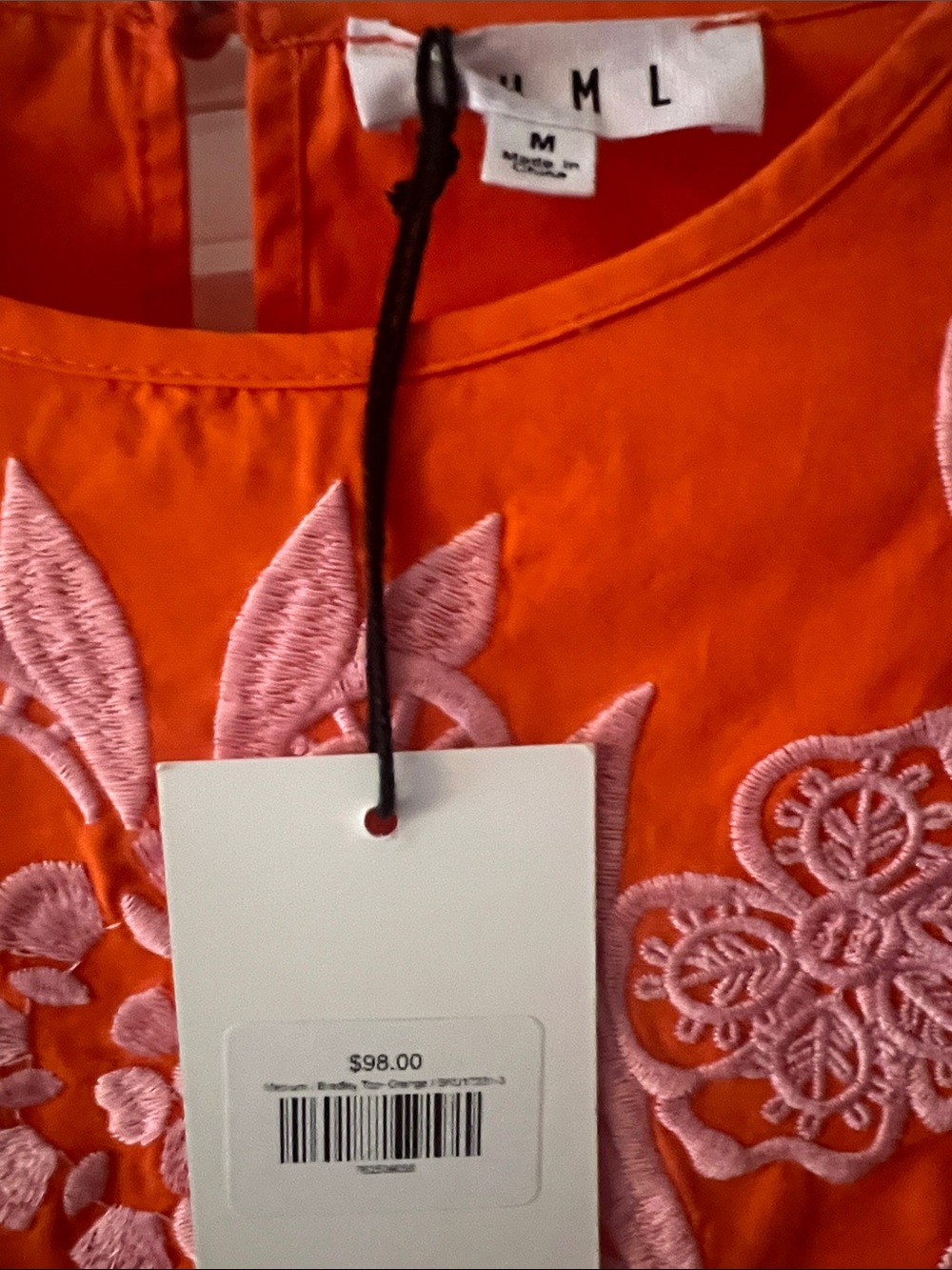 THML Orange Blouse with Pink Floral Embroidery - Picture 3 of 4